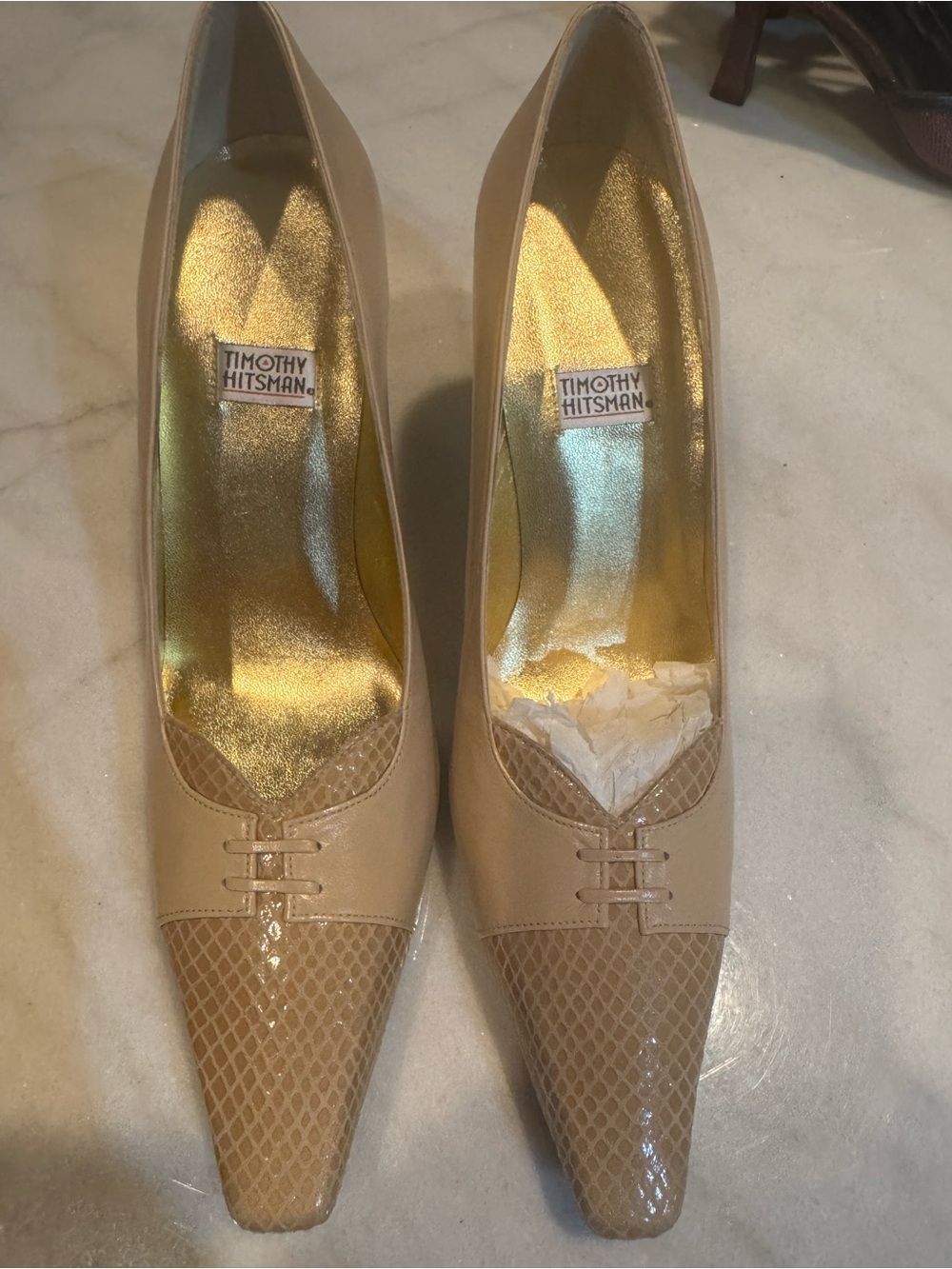 Vintage Timothy Hitsman “Apertif” Snake/Tan Pointed-Toe Pumps